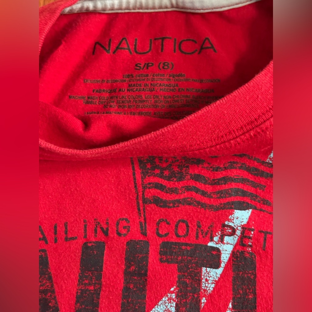 Nautica Graphic Logo T-Shirt Red Kids Size 8 - Picture 3 of 4